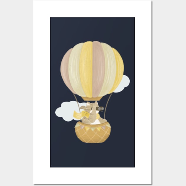 Cat in a hot air balloon Wall Art by AbbyCatAtelier